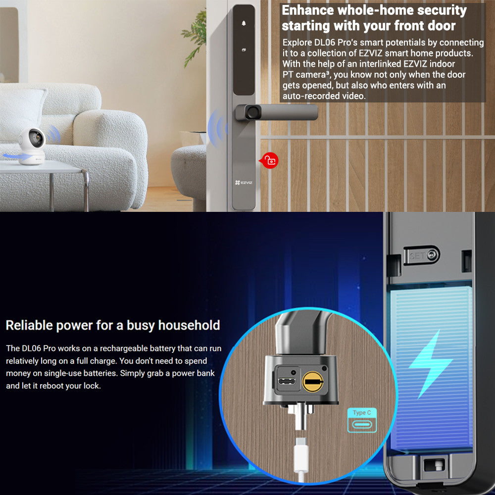 Ezviz DL06 Pro Smart Home Security Fingerprint Door Handle Lock Smart Dual-Sided Fingerprint Lock Keyless Doorlock