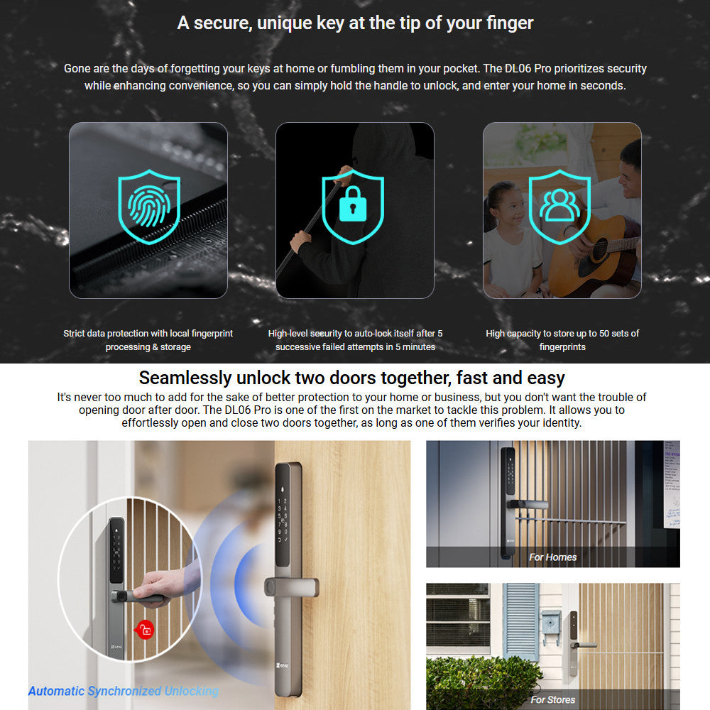 Ezviz DL06 Pro Smart Home Security Fingerprint Door Handle Lock Smart Dual-Sided Fingerprint Lock Keyless Doorlock