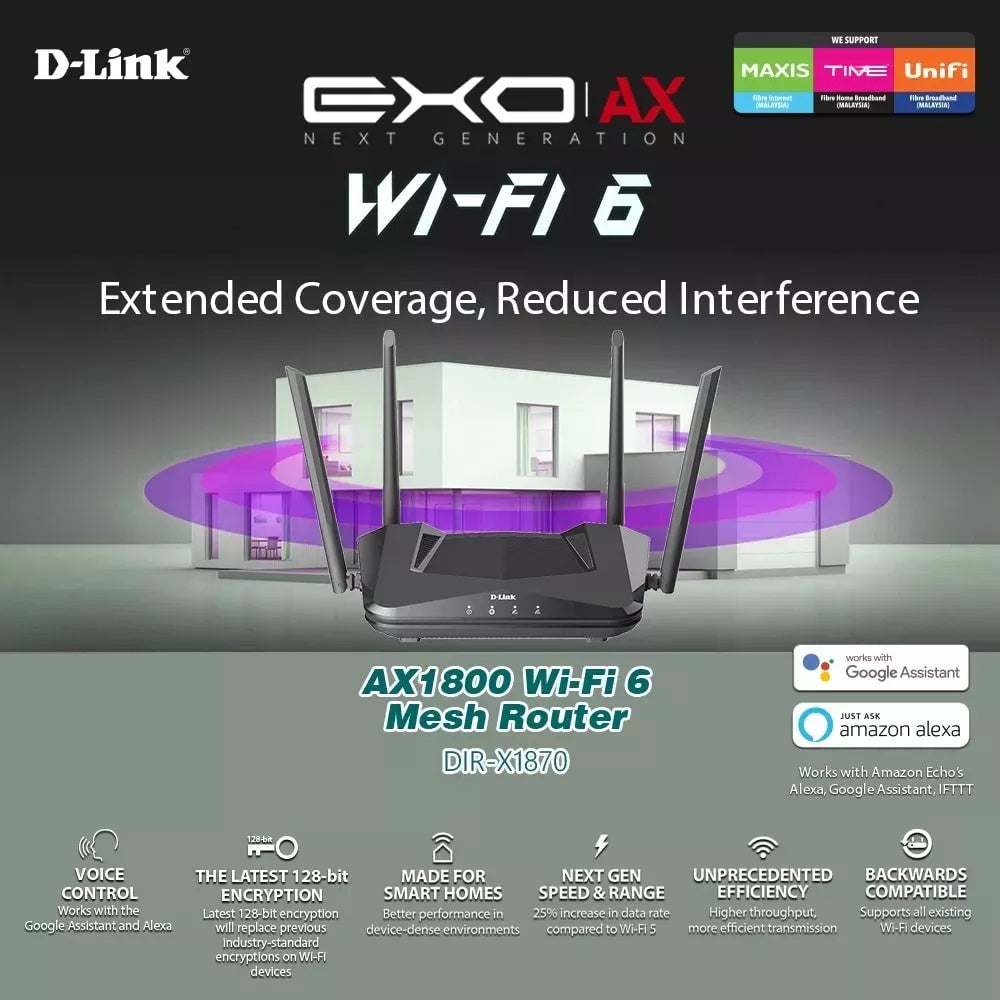 D-Link AX1800 DIR-X1870 EXO AX Smart Wifi 6 Wireless Gigabit MU-MIMO Router