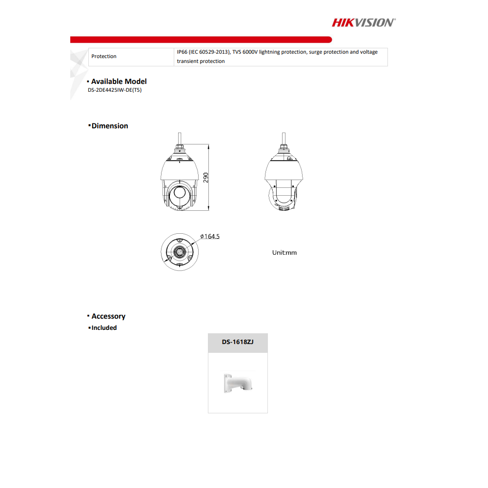 HIKVISION 4" 4MP DS-2DE4425IW-DE(T5) 25X Powered by DarkFighter IR Network Speed Dome