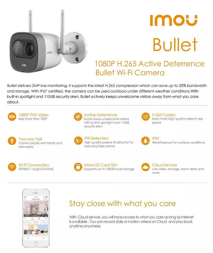 DAHUA IMOU IPC-G26EP Bullet 1080P Full HD IP67 Weatherproof WiFi Camera