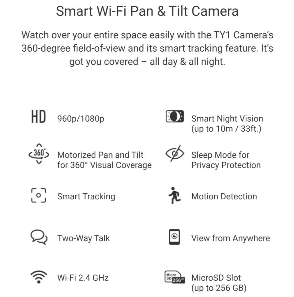 EZVIZ TY2 2MP Full HD Resolution Pan & Tilt Wireless CCTV Security Camera