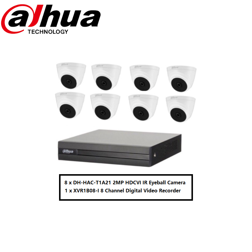 PACKAGE DVR 8 CH DAHUA DH-HAC-T1A21 2MP HDCVI WITH 8 CAMERAS