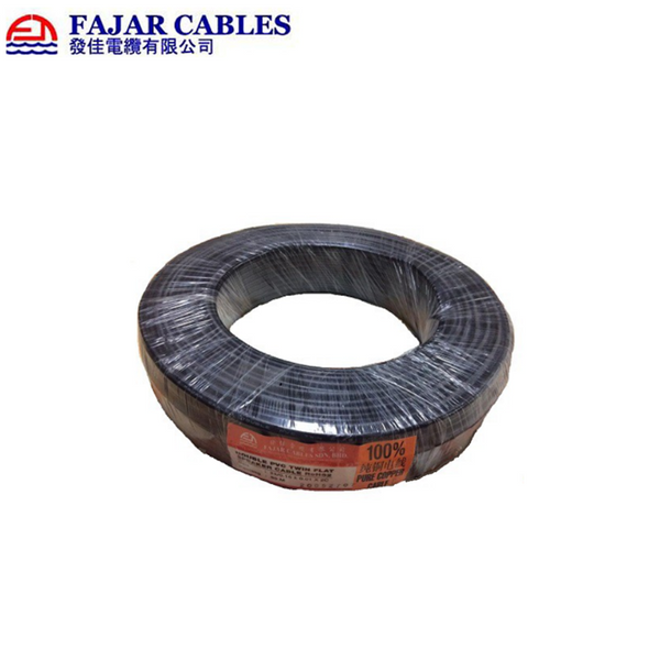 Quality Malaysia Fajar Cables Double PVC Twin Flat for CCTV / Speaker / Alarm / Signal / RoHS 70- 80Meter (Black)