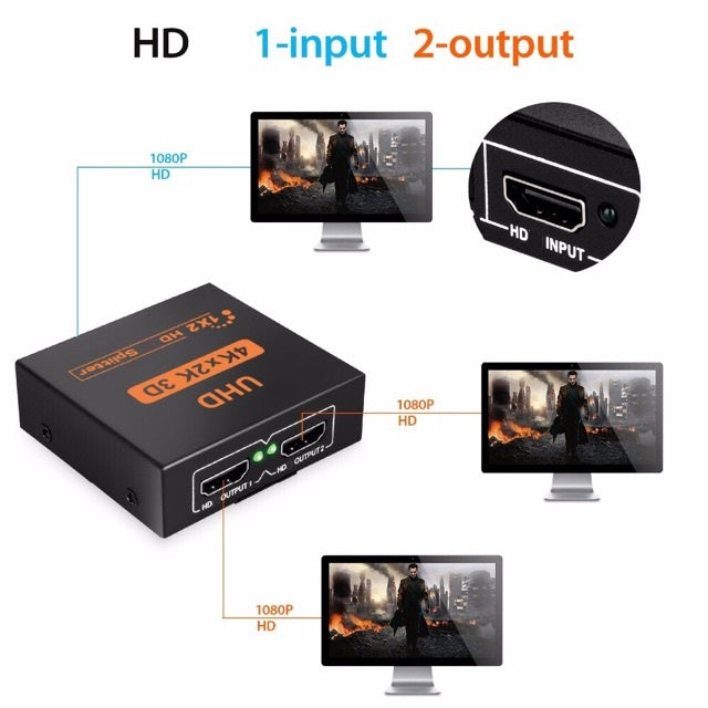 HDMI 1-4 Ultra HD 4 Port HDTV Splitter 1x2 / 1x4 Repeater Amplifier 10 ...