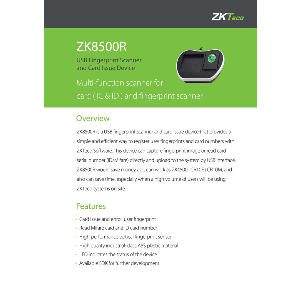 ZKTeco ZK8500R/ID / ZK8500R/MF USB Fingerprint Reader & Card Device