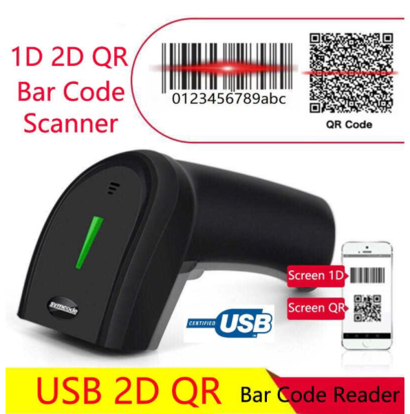 Handheld Barcode QR Code Scanner / Reader 1D/2D Wired Wireless MJ-1400 ...