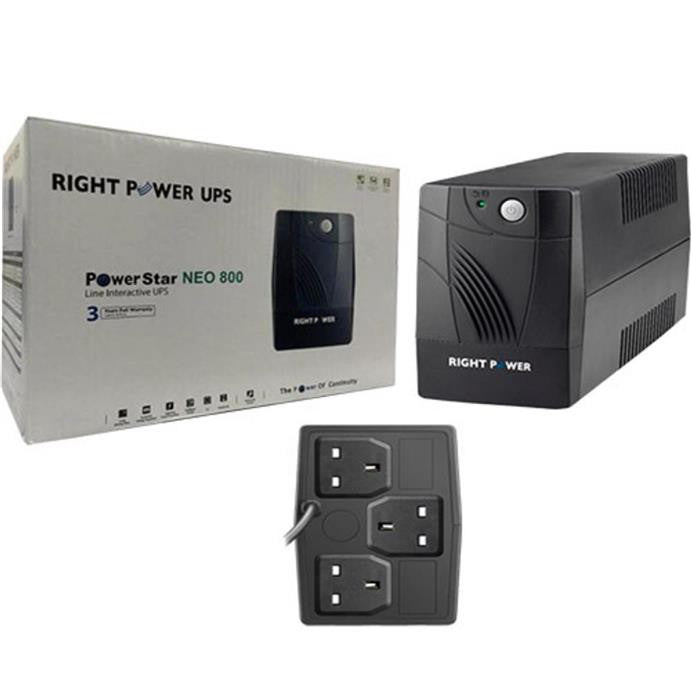 Right Power PowerStar Neo 800 Uninterruptible Power Supply UPS with Built-in AVR (800VA, 3x British Socket)