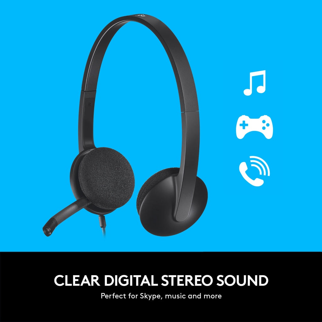 Logitech H340 Wired Headset, Stereo Headphones with Noise-Cancelling Microphone, USB, PC/Mac/Laptop