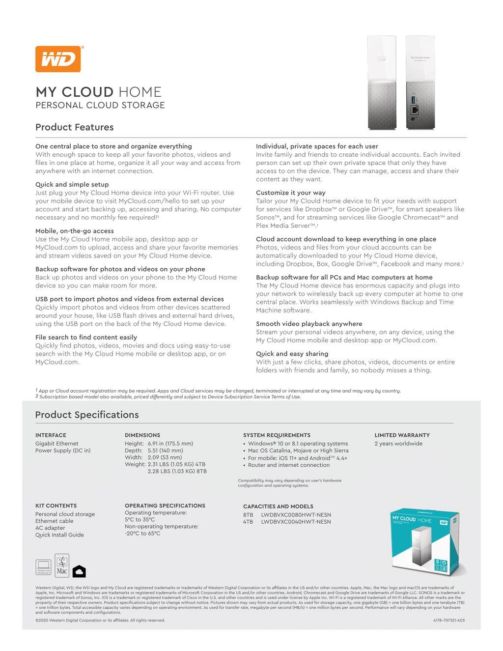 Western Digital WD My Cloud Home NAS Personal Cloud Storage