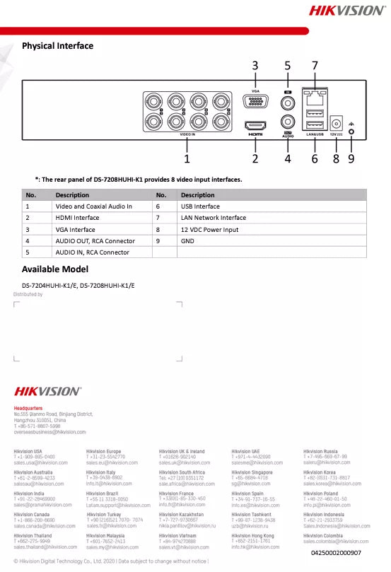HIKVISION DS-7208HUHI-K1/E DVR 8 CH 8MP 1U H.265