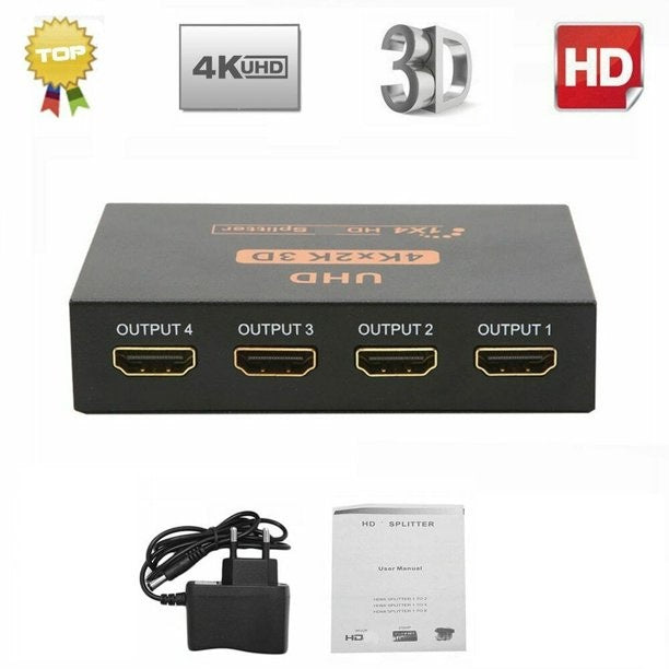 HDMI 1-4 Ultra HD 4 Port HDTV Splitter 1x2 / 1x4 Repeater Amplifier 1080P 3D