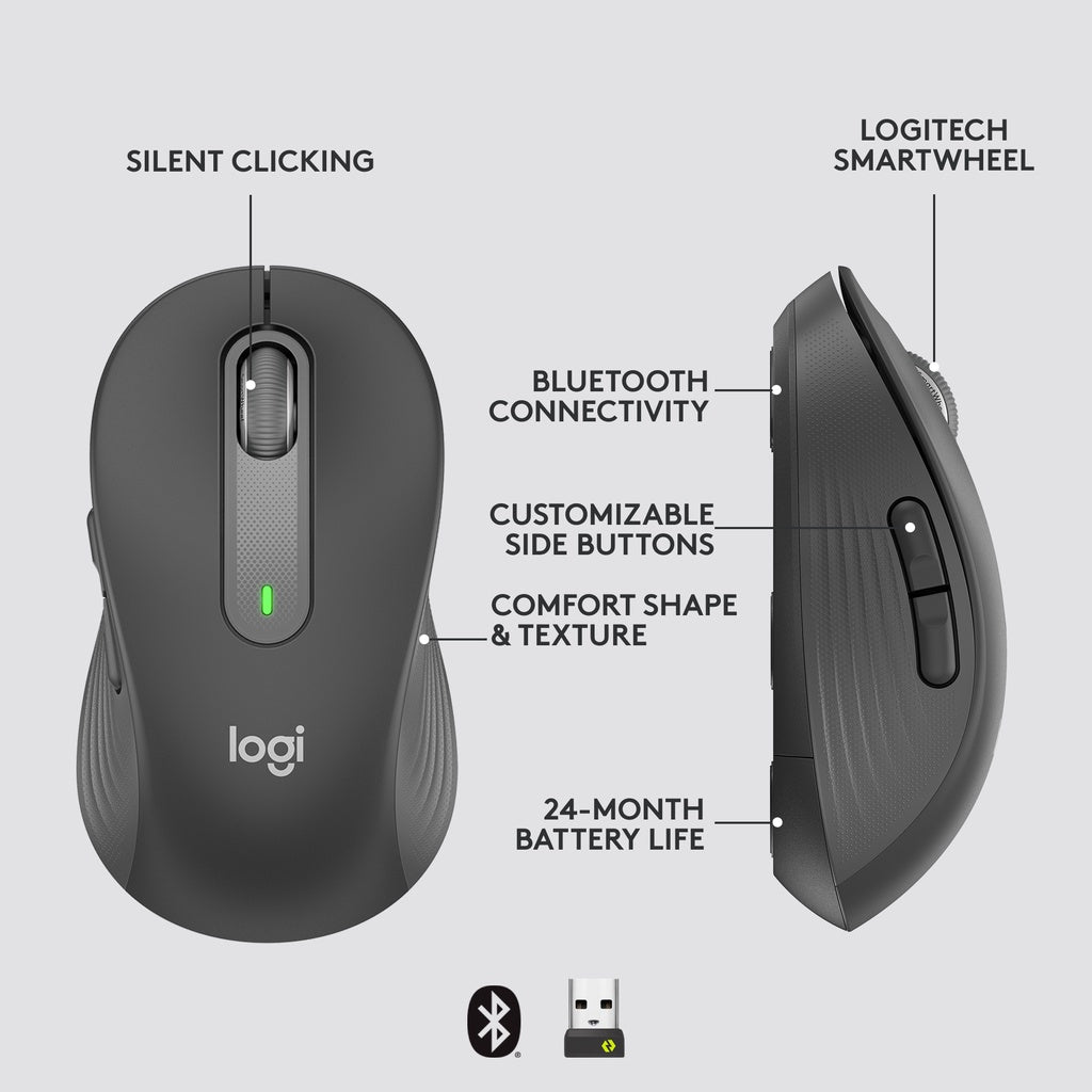 Logitech Signature M650 Wireless Mouse - For Small to Medium Sized Hands, Multi-Device Compatibility