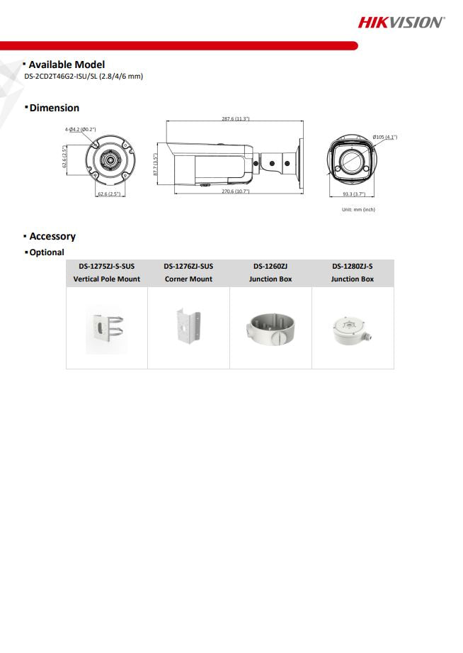 HIKVISION DS-2CD2T46G2-ISU/SL(C) 4MP AcuSense Strobe Light & Audible Warning Fixed Bullet Network Camera