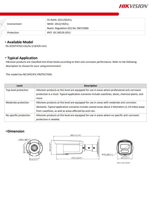 HIKVISION DS-2CD2T27G2-L(C) 2MP ColorVu Fixed Bullet Network Camera