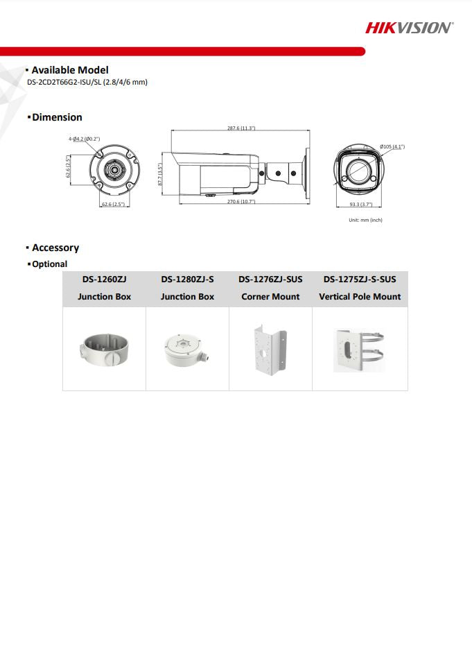 HIKVISION DS-2CD2T66G2-ISU/SL(C) 6MP AcuSense Strobe Light & Audible Warning Fixed Bullet Network Camera