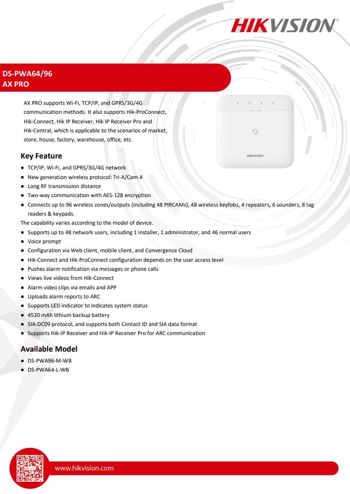 HIKVISION DS-PWA64-Kit-WB AX Pro Wireless Control Panel Kit - Light Level