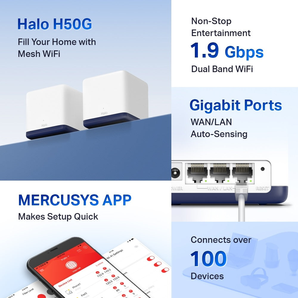 Mercusys Halo H50G(2-pack) AC1900 Whole Home Mesh Wi-Fi System