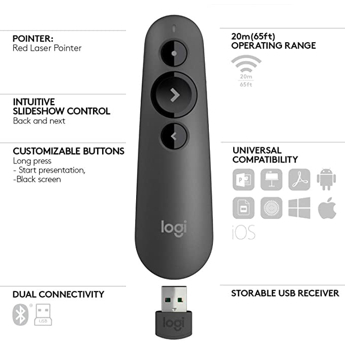 Logitech R500s Vs R800 Logitech R500s Laser Class 1 Presenter Bluetooth and USB / Presentatio ...