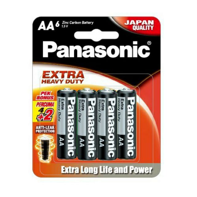 Panasonic Manganese Extra Heavy Duty AA Size 6pcs Pack UM-3SHD/4B+2