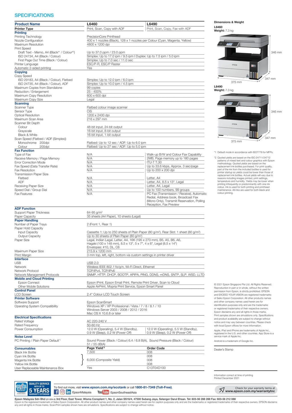 Epson EcoTank L6460 A4 Ink Tank Printer