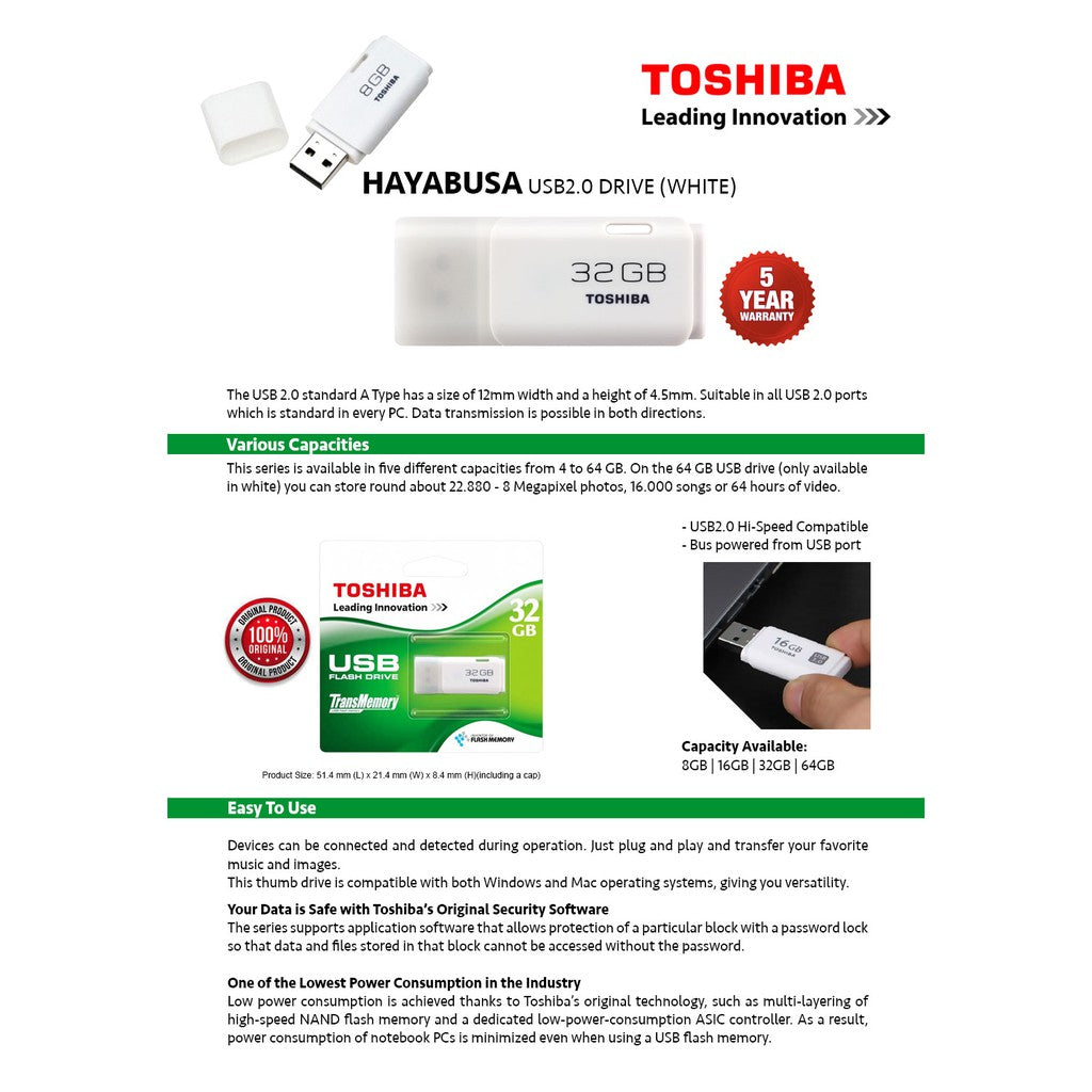 Kioxia Toshiba Flash Drives Trans Memory & Compact USB Pendrive