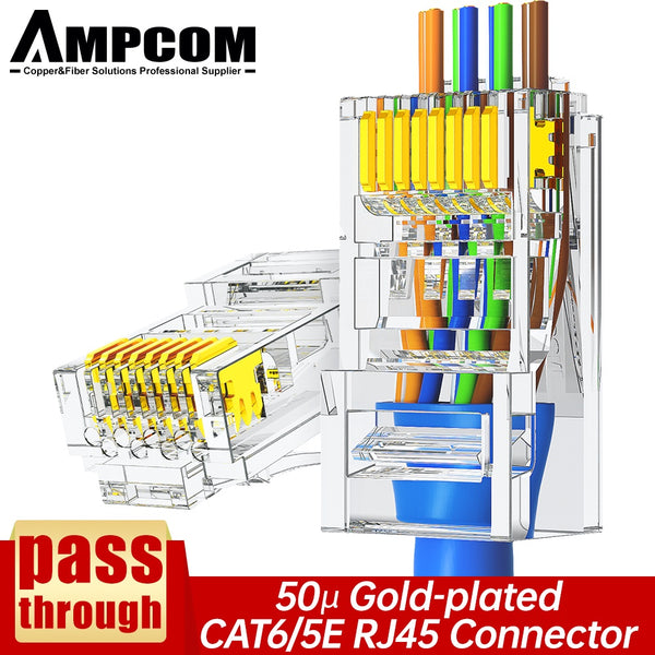 AMPCOM CAT6 CAT5E RJ45 UTP 3/50μ Gold-Plated 8P8C Crimp End