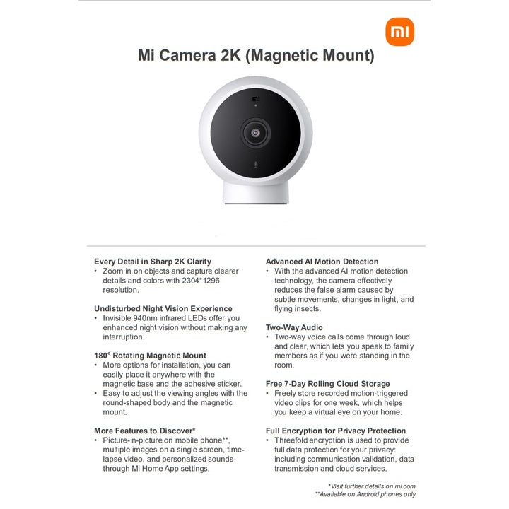 Xiaomi Mi Camera 2K (Magnetic Mount) 180° Rotating