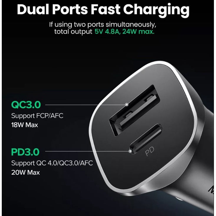 UGREEN Quick Charge PD Car Charger QC4.0 PD3.0 20W