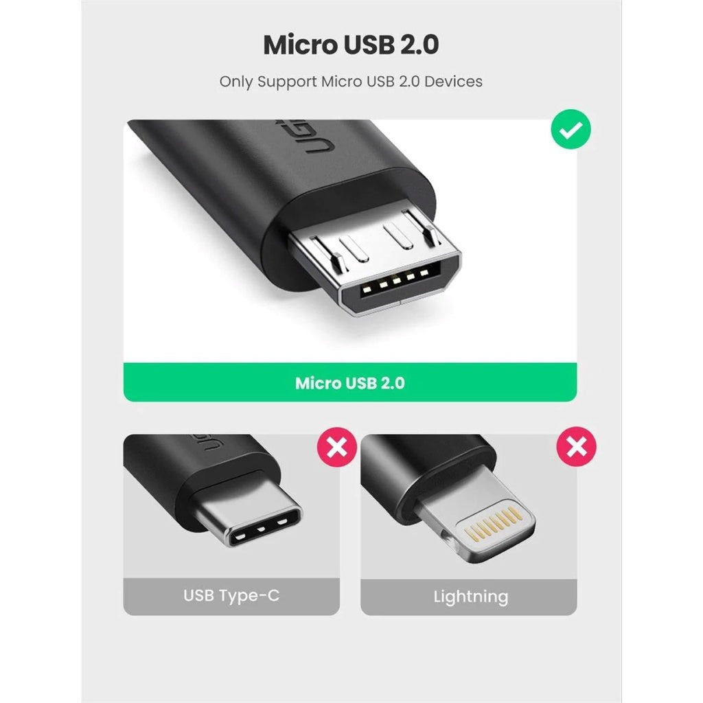 Ugreen Micro USB Male to USB-A Female Cable With OTG Nickel Plating 15cm