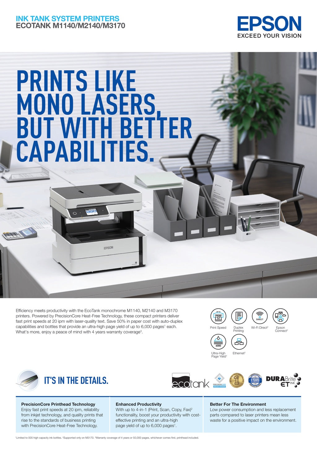 Epson EcoTank Monochrome M1140 / M1170 Ink Tank Printer