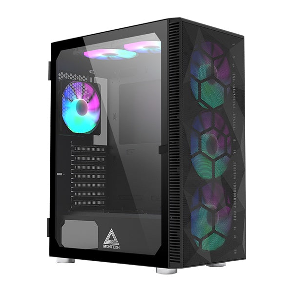 Montech X3 Mesh Tempered Glass ATX PC Chassic With 6 LED Rainbow Fan Desktop Casing