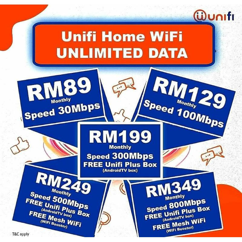 Unifi Home Fibre Unlimited Quota Plan 30Mpbs/100Mpbs/300Mpbs/500Mpbs/800Mpbs