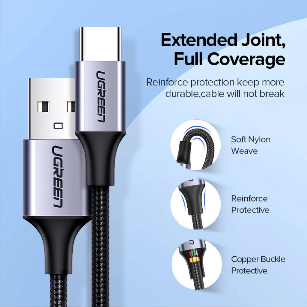 Ugreen USB-A 2.0 to USB-C Nickel Plating Aluminium Braid Cable