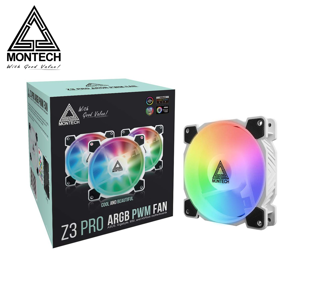 Montech 3 in 1 Pack Z3 Pro ARGB PWM Fan 120mm With Remote Controller Casing Fan