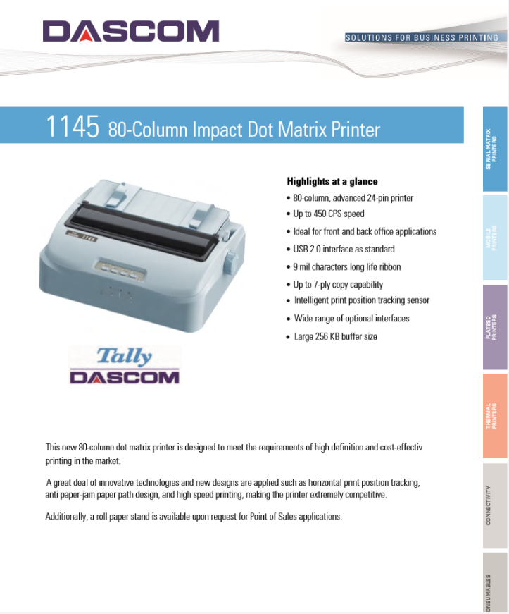 DASCOM 1145 WITH USB PORT DOT MATRIX PRINTER (TD1145)