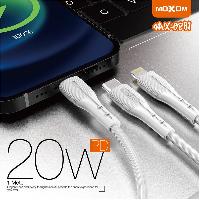 MOXOM MX-CB81 PD 20W Data Cable 3A Super Fast Charger For Type-C to Lightning